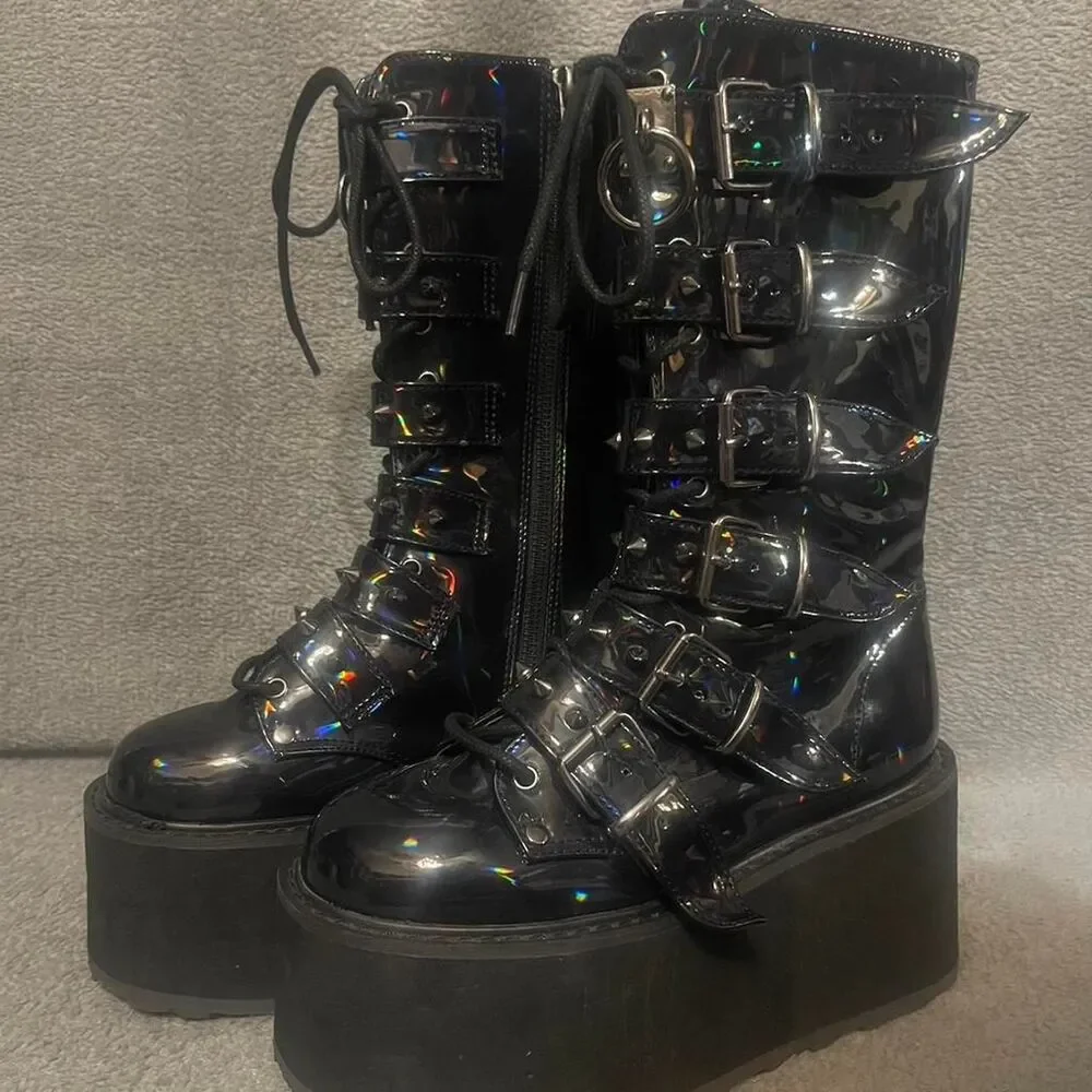 Demonia Platform Boots Size 7 Womens NWOT Oil Slick Spiked